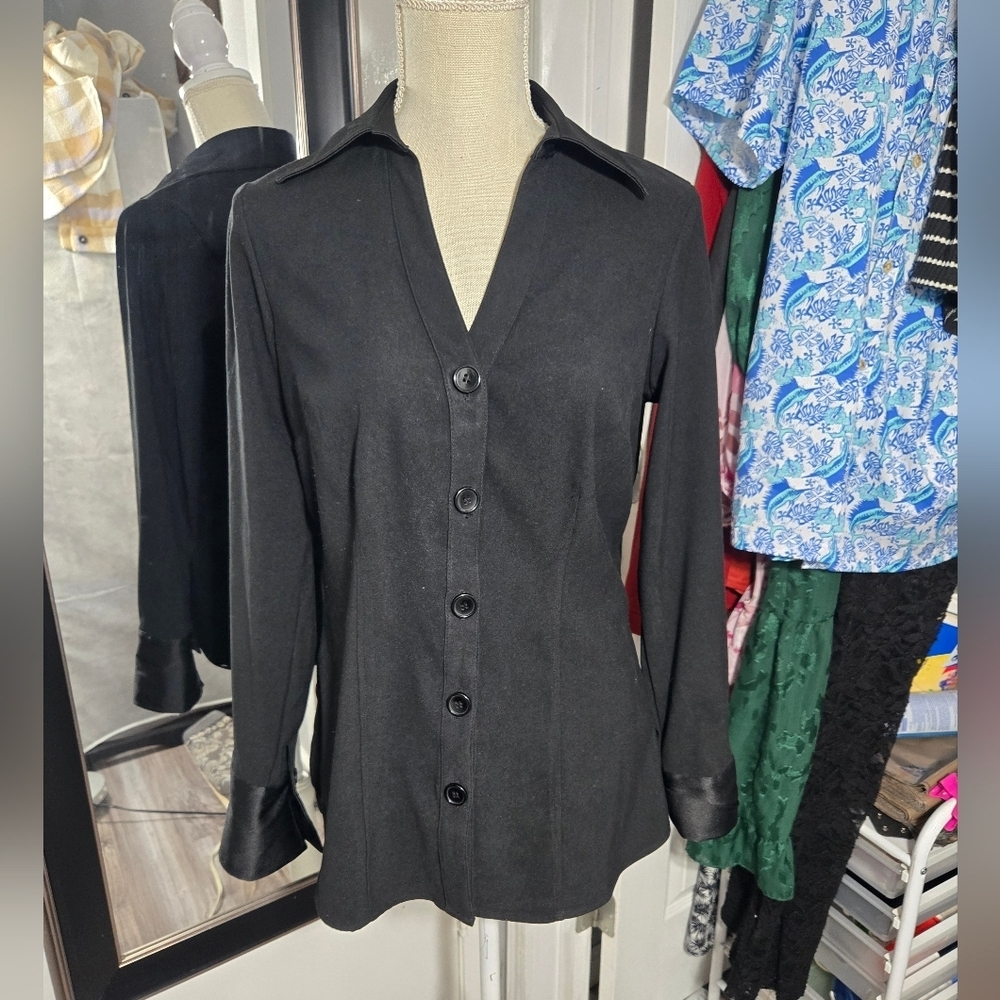 Harve Benard Black Long Sleeve Blouse Sz Small